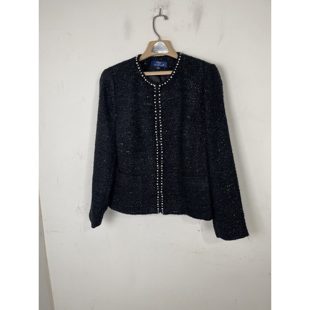 RSVP by Talbots Womens Blazer Jacket 14 Black Tweed Glitter Holiday Cocktail - Picture 3 of 11